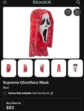 Supreme Red Bandana Ghostface Costume Mask